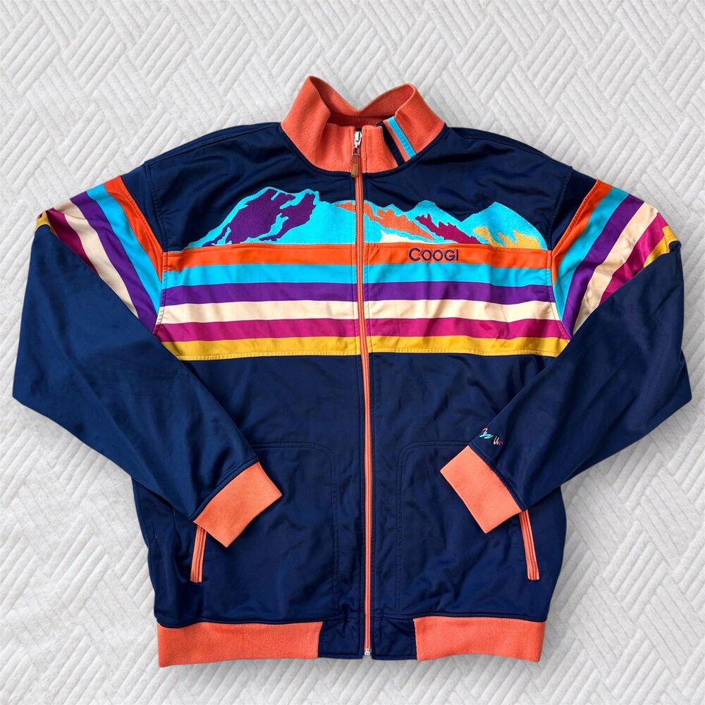 COOGI Men's XXL Navy Rainbow Stripe Mountain Full Zip Track Jacket Vintage Y2K